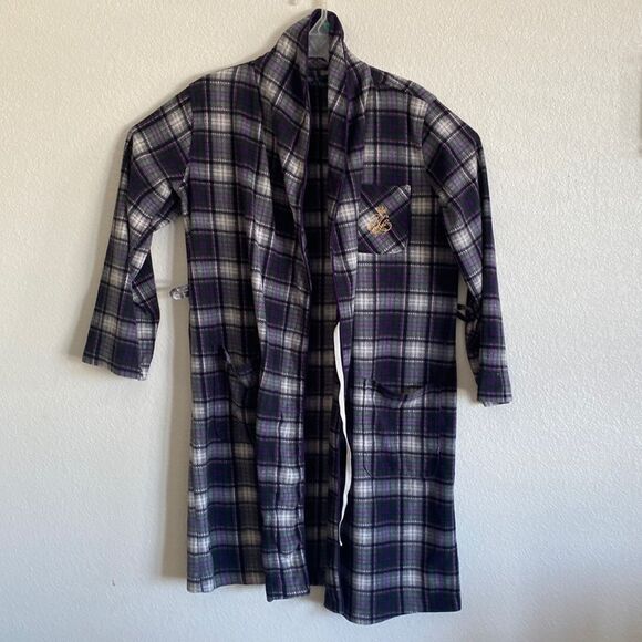 LAUREN Plaid Monogram Fleece Wrap Robe Size M - Picture 1 of 5